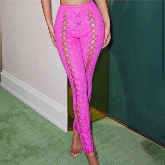 House of CB Pants - House of CB pink lace up pants.